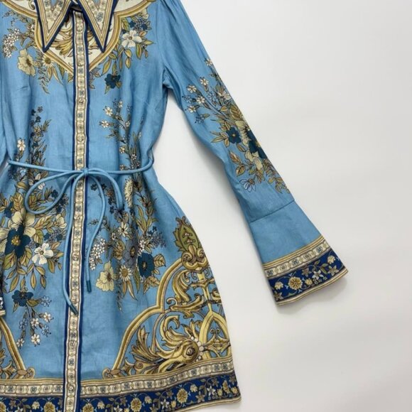 Alemais Women's Cassie Floral Flax Blue Floral-Print Belted Mini Dress - Picture 8 of 11